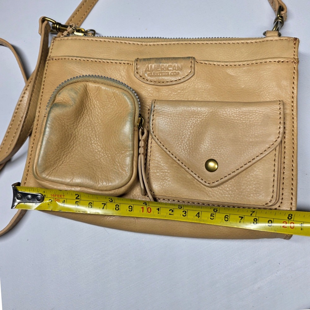 American Leather Co Tan Glove Leather Crossbody Bag Small Utility Pockets - Picture 6 of 11